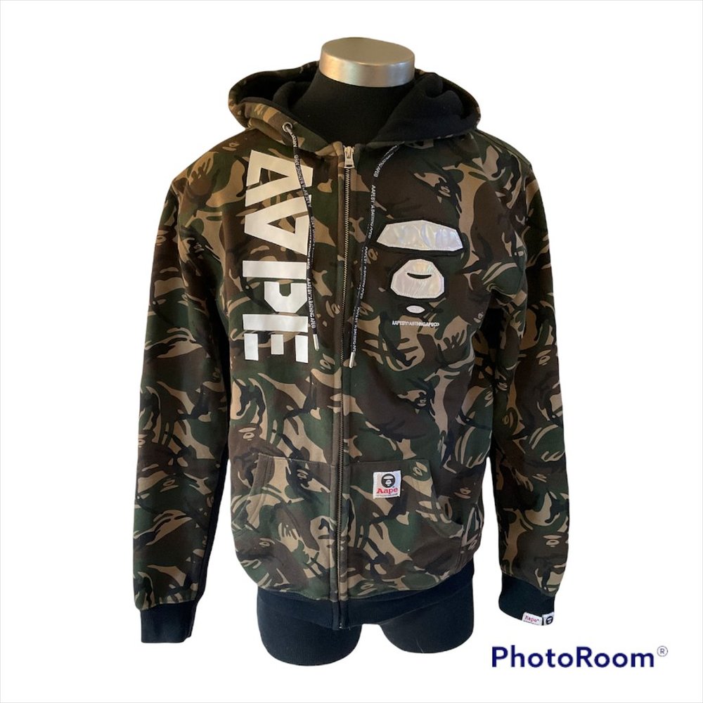 AAPE By A Bathing Ape Mens Camo APUNVS Silver Detail Zip Up Hoodie Size XL